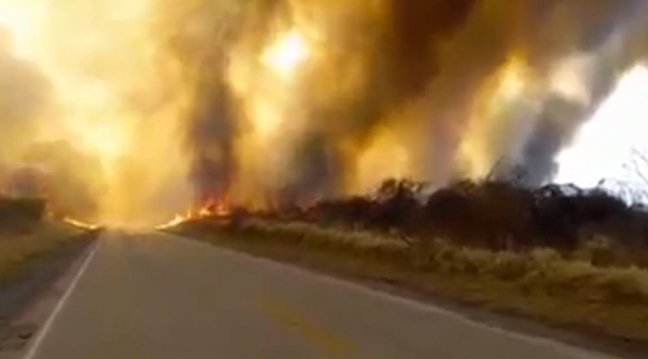 Incendio en Roboré amenaza la línea férrea y tendido eléctrico