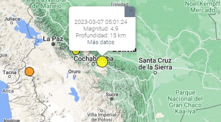 Un sismo de magnitud 4,9 en la escala de Richter se siente en Cochabamba