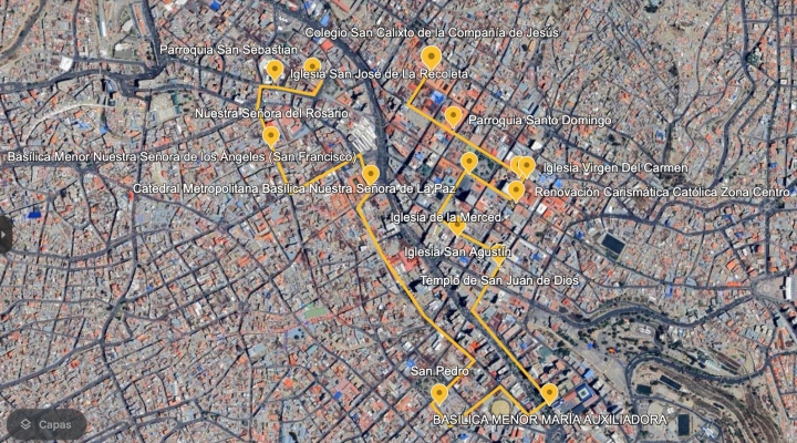 ¿Cuáles son las principales iglesias que se visitan en el centro y zona Sur de La Paz?