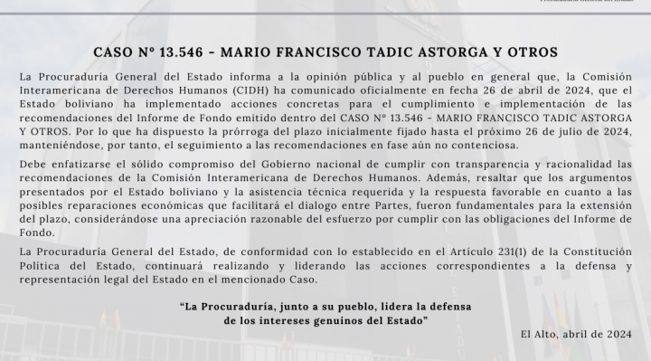 CIDH otorga prórroga para el Estado boliviano cumpla con las recomendaciones que dio por el caso Hotel Las Américas