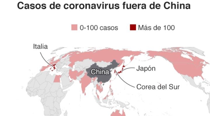 El mapa que muestra el alcance global de la epidemia de coronavirus