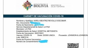 Confirman que Karla Revollo se vacunó con la dosis Jonhson & Johnson el 26 de julio