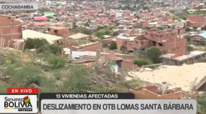 Al menos 13 casas se derrumban en una zona de Cochabamba por un deslizamiento