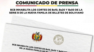 El BCB inhabilita billetes de Bs 10, Bs 20 y Bs 50 de la serie B tras saqueo en El Alto